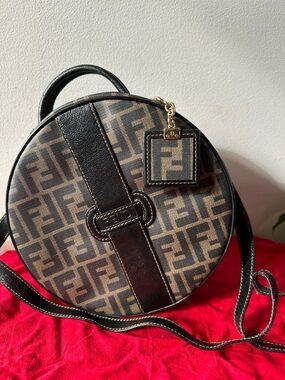 Fendi Brown FF Logo Round Crossbody Bag 80’s Vintage